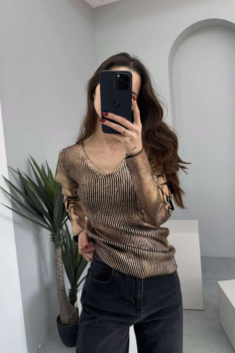 LACING SLEEVES DETAIL V NECK WOMEN SWEATER BRONX/BRONX 