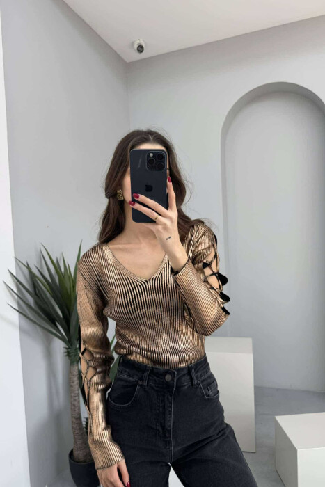 LACING SLEEVES DETAIL V NECK WOMEN SWEATER BRONX/BRONX - 2