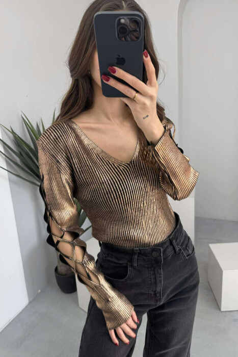 LACING SLEEVES DETAIL V NECK WOMEN SWEATER BRONX/BRONX - 3