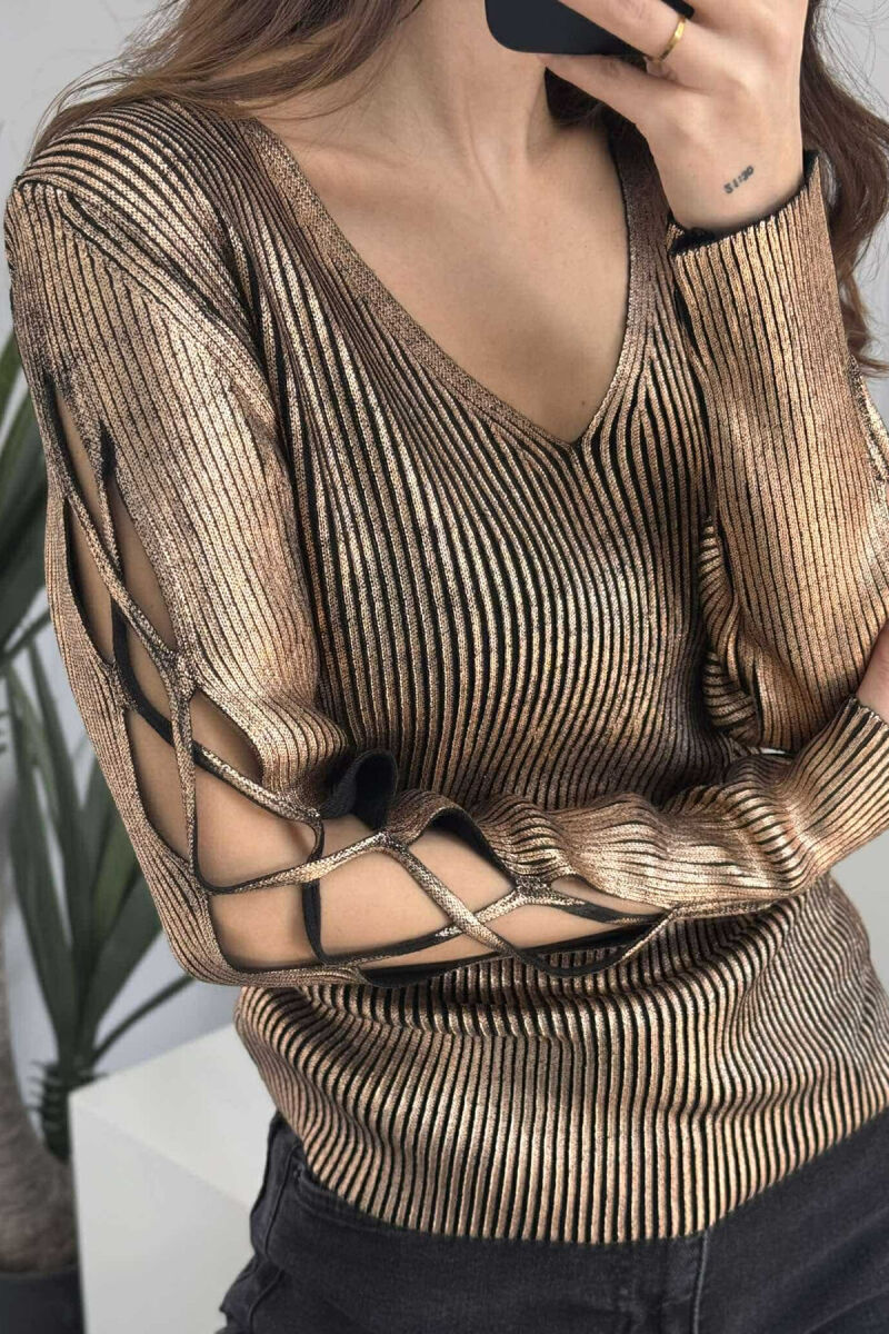 LACING SLEEVES DETAIL V NECK WOMEN SWEATER BRONX/BRONX - 4