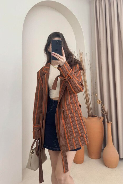 LACING STRIPES WOMEN JACKET BROWN/KAFE - KLAUDIO FASHION