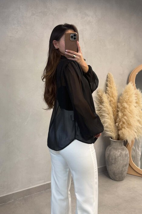 LACING TULLE ONE COLOR WOMAN SHIRT BLACK/ E ZEZE - 2