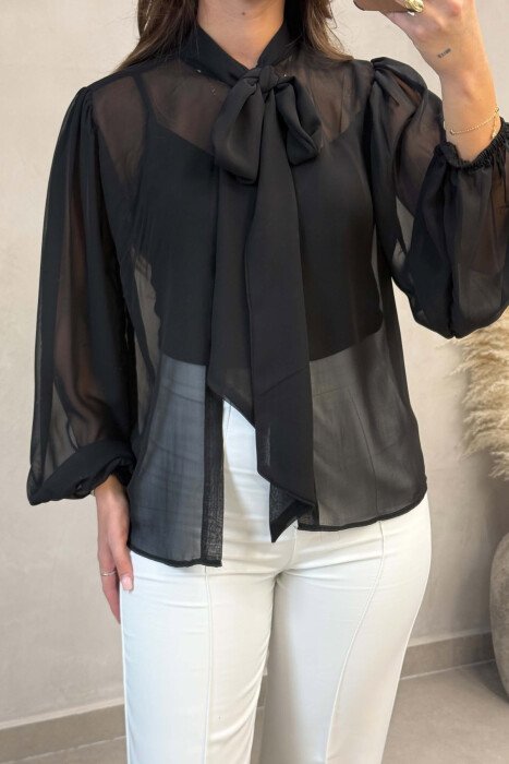 LACING TULLE ONE COLOR WOMAN SHIRT BLACK/ E ZEZE - 3