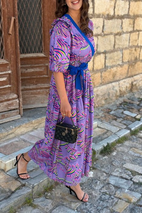 LACING WAIST ABSTRACT DESIGN WOMAN DRESS PURPLE/LEJLA - 2