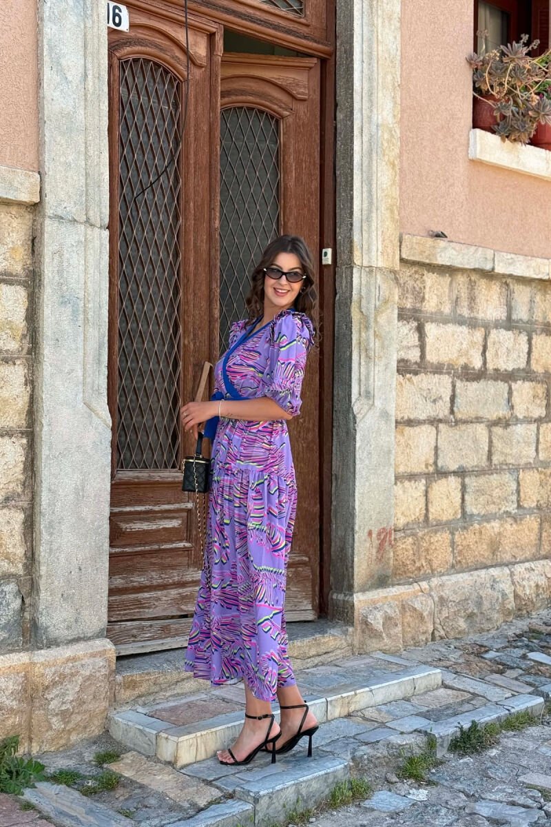 LACING WAIST ABSTRACT DESIGN WOMAN DRESS PURPLE/LEJLA - 5