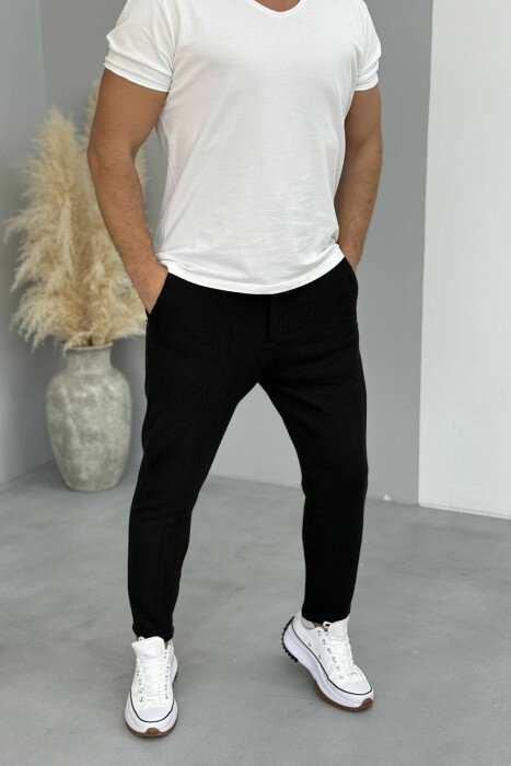 LACING WAIST KNITTED ONE COLOR MEN PANTS BLACK/ E ZEZE 