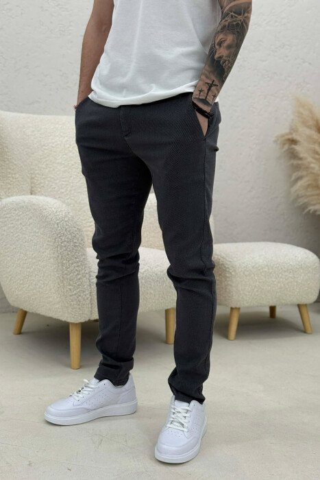 PANTALLONA ME LIDHSESE TEK BELI PER MESHKUJ NE NGJYRE GRI TE ERRET - KLAUDIO FASHION