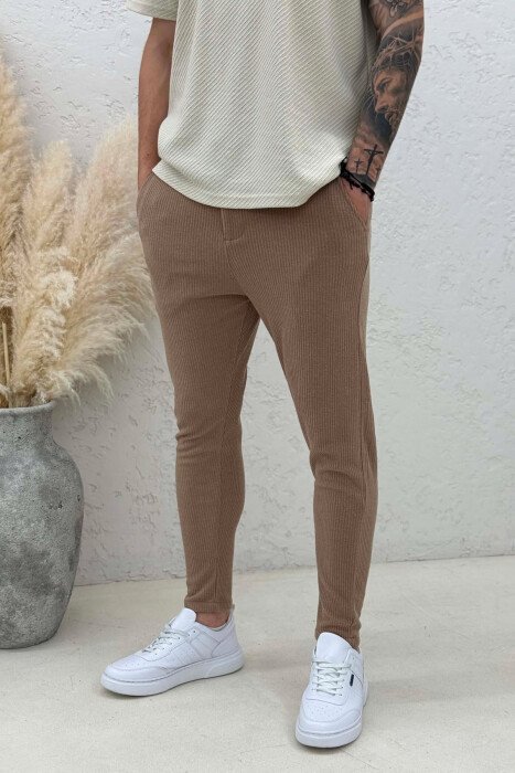 LACING WAIST ONE COLOR MEN PANTS BEIGE/BEZHE - 2