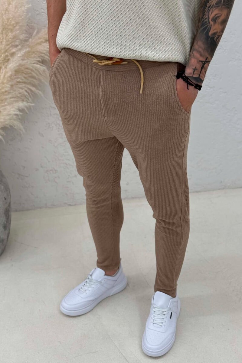 LACING WAIST ONE COLOR MEN PANTS BEIGE/BEZHE - 3