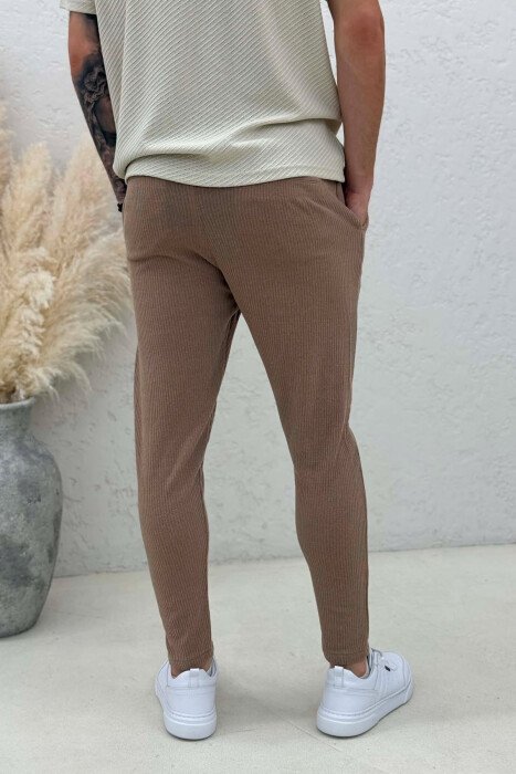 LACING WAIST ONE COLOR MEN PANTS BEIGE/BEZHE - 4
