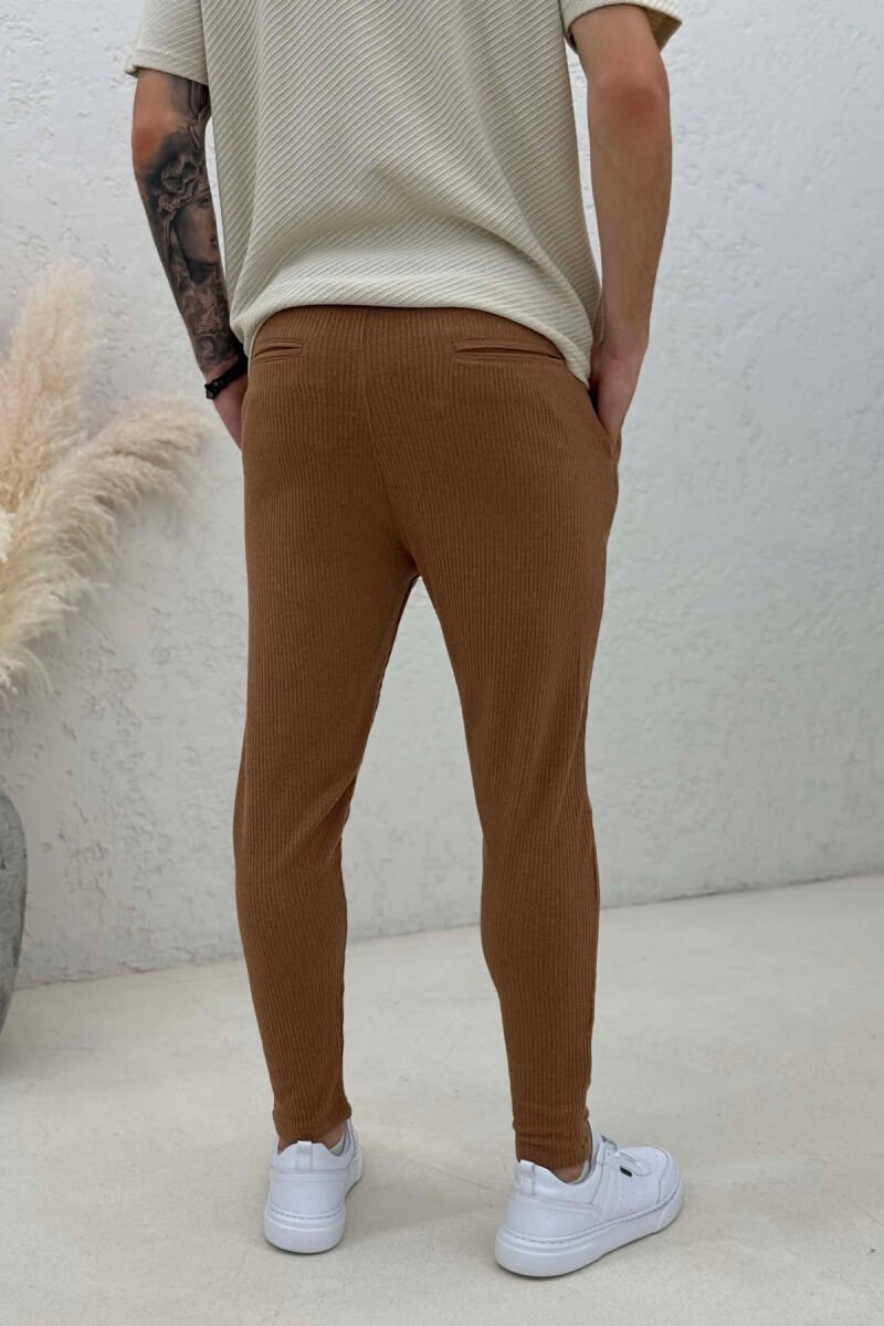 LACING WAIST ONE COLOR MEN PANTS BROWN/KAFE - 3