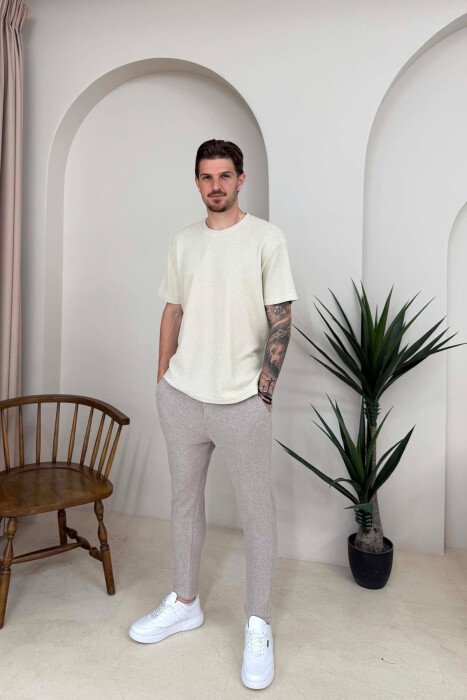 LACING WAIST ONE COLOR MEN PANTS LIGHT BROWN/KAZB - 1