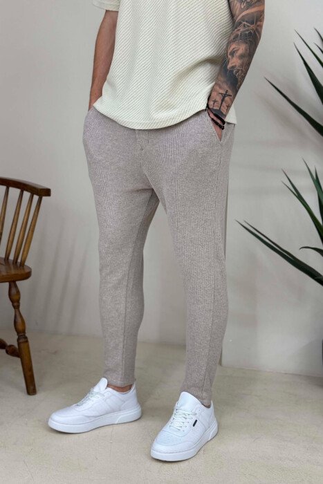 LACING WAIST ONE COLOR MEN PANTS LIGHT BROWN/KAZB - 2