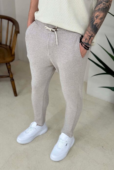 LACING WAIST ONE COLOR MEN PANTS LIGHT BROWN/KAZB - 4