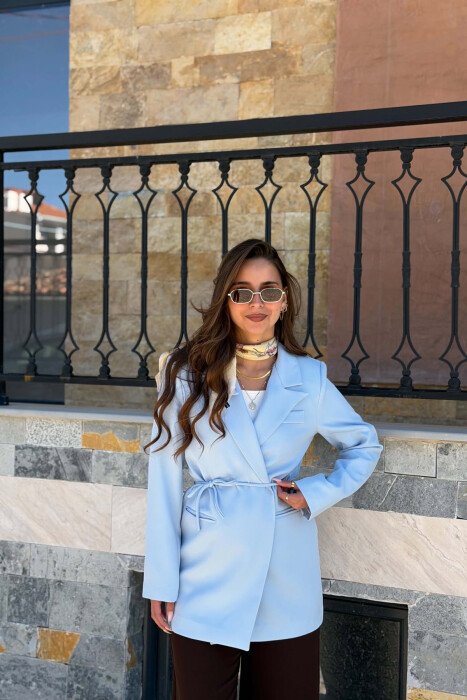 LACING WAIST ONE COLOR WOMAN JACKET BABY BLUE/BLU BY - 3