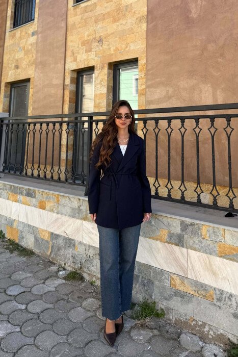 LACING WAIST ONE COLOR WOMAN JACKET BLUE/BLU 