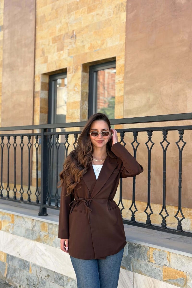 LACING WAIST ONE COLOR WOMAN JACKET BROWN/KAFE - 3