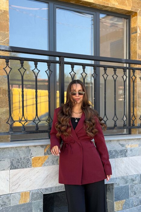 LACING WAIST ONE COLOR WOMAN JACKET BURGUNDY/VISHNJE - 3