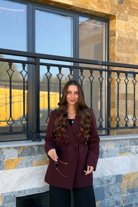 LACING WAIST ONE COLOR WOMAN JACKET DARK BURGUNDY/VISHNJE E ERRET - 2