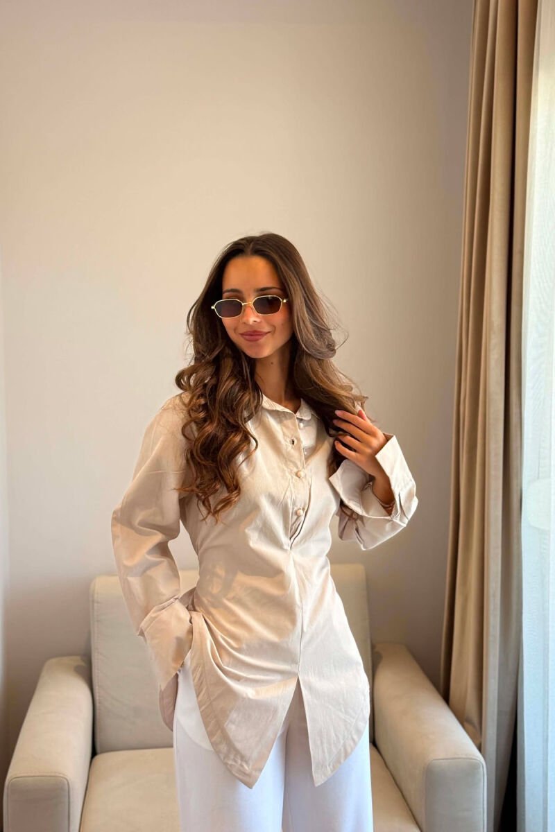 LACING WAIST ONE COLOR WOMAN SHIRT BEIGE/BEZHE - 1
