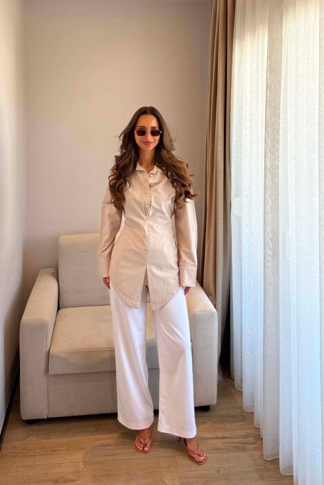 LACING WAIST ONE COLOR WOMAN SHIRT BEIGE/BEZHE - 4