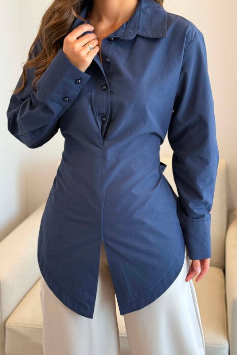 LACING WAIST ONE COLOR WOMAN SHIRT BLUE/BLU - 2