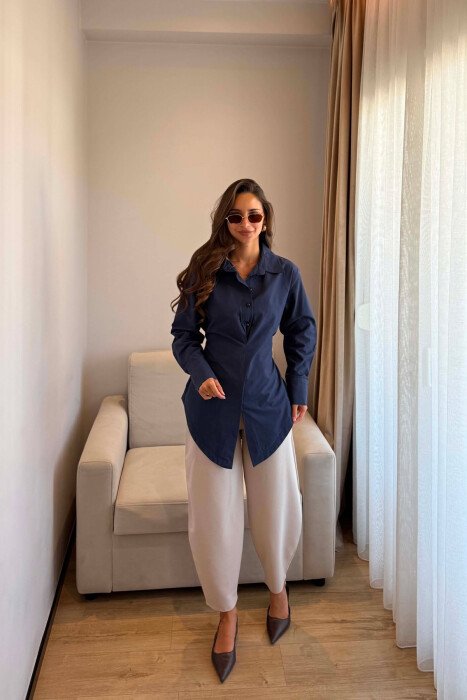 LACING WAIST ONE COLOR WOMAN SHIRT BLUE/BLU - 4