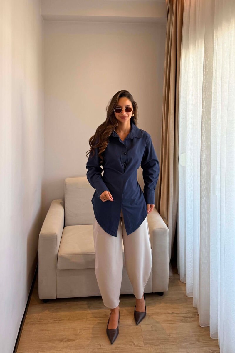 LACING WAIST ONE COLOR WOMAN SHIRT BLUE/BLU - 4
