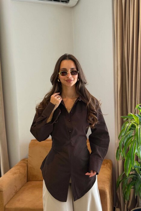 LACING WAIST ONE COLOR WOMAN SHIRT BROWN/KAFE 
