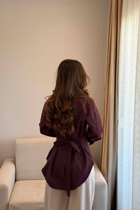 LACING WAIST ONE COLOR WOMAN SHIRT BURGUNDY/VISHNJE - 3