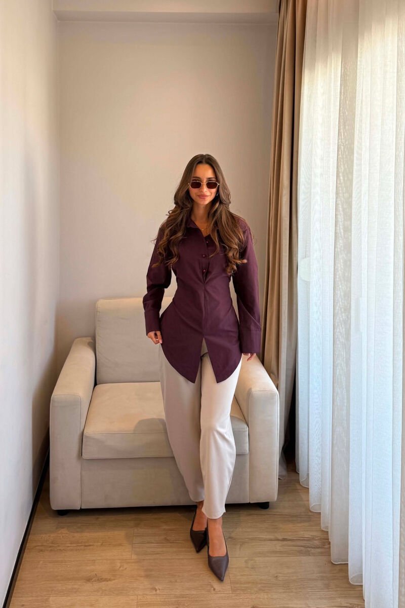 LACING WAIST ONE COLOR WOMAN SHIRT BURGUNDY/VISHNJE - 4