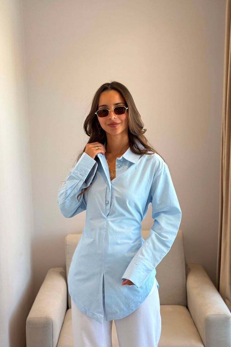 LACING WAIST ONE COLOR WOMAN SHIRT LIGHTBLUE/BZ - 1