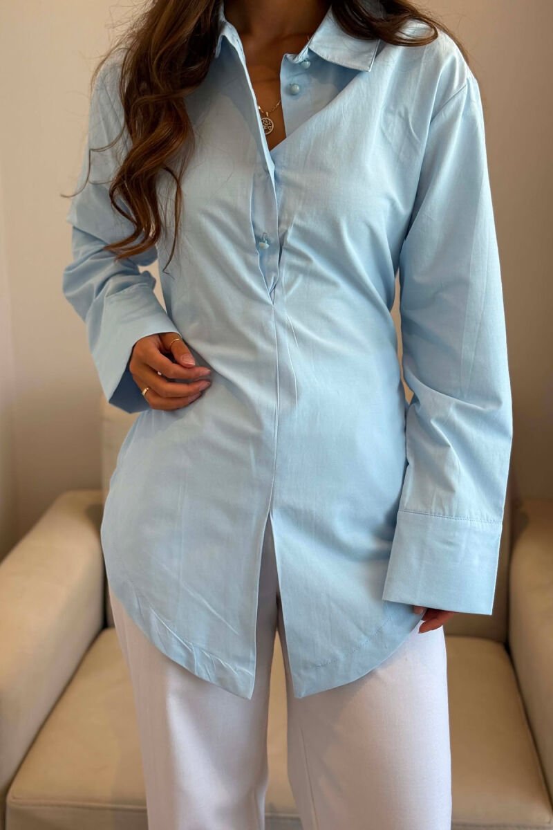 LACING WAIST ONE COLOR WOMAN SHIRT LIGHTBLUE/BZ - 2