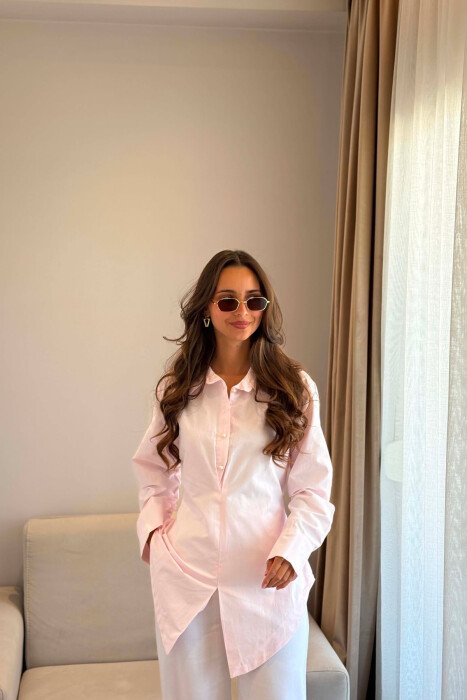 LACING WAIST ONE COLOR WOMAN SHIRT PINK/ROZE - KLAUDIO FASHION