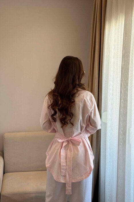 LACING WAIST ONE COLOR WOMAN SHIRT PINK/ROZE - 3