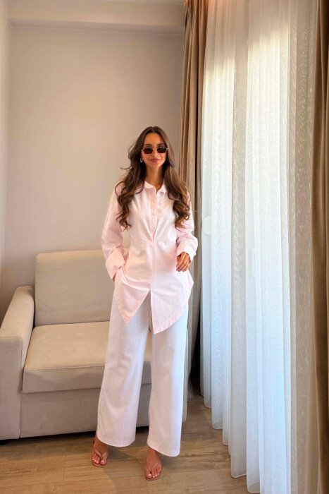 LACING WAIST ONE COLOR WOMAN SHIRT PINK/ROZE - 4