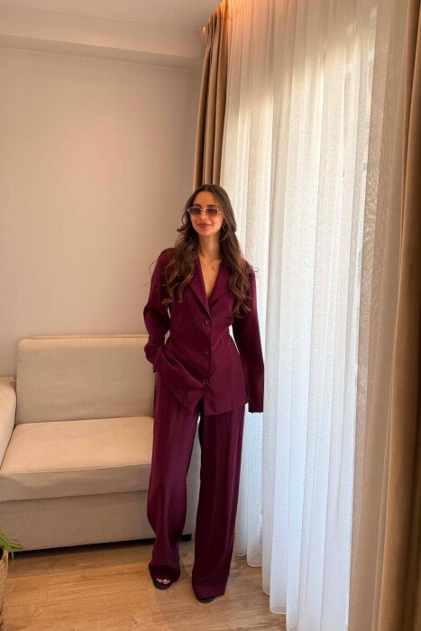 LACING WAIST SHIRT + TROUSERS WOMAN SET BURGUNDY/VISHNJE - 2