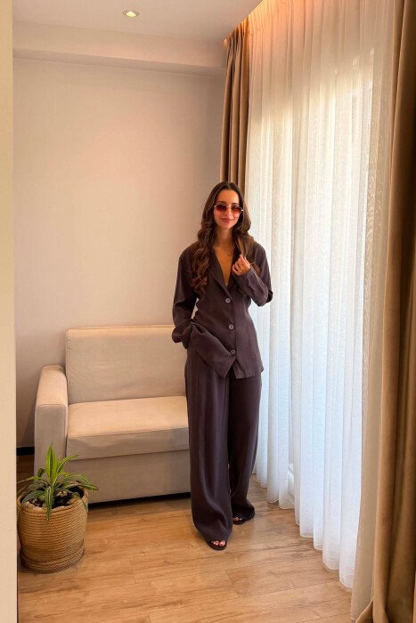 LACING WAIST SHIRT + TROUSERS WOMAN SET DARK BROWN/KAE 
