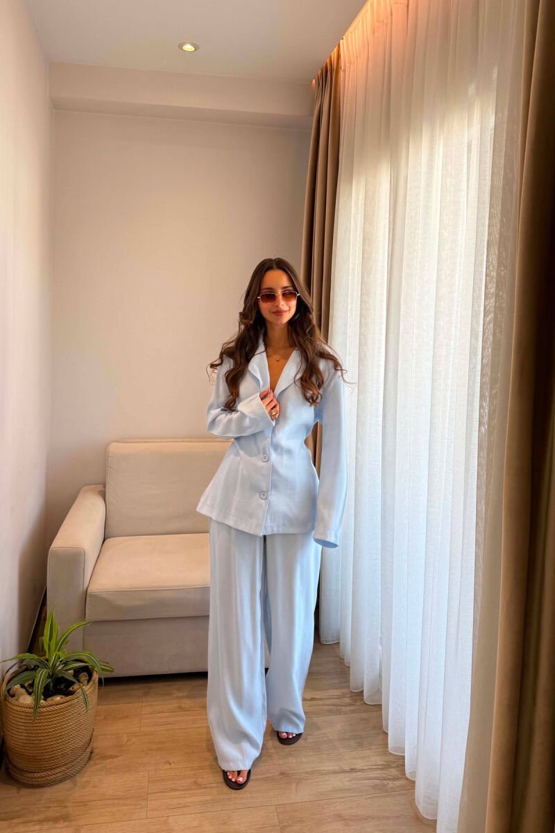 LACING WAIST SHIRT + TROUSERS WOMAN SET LIGHTBLUE/BZ - 5