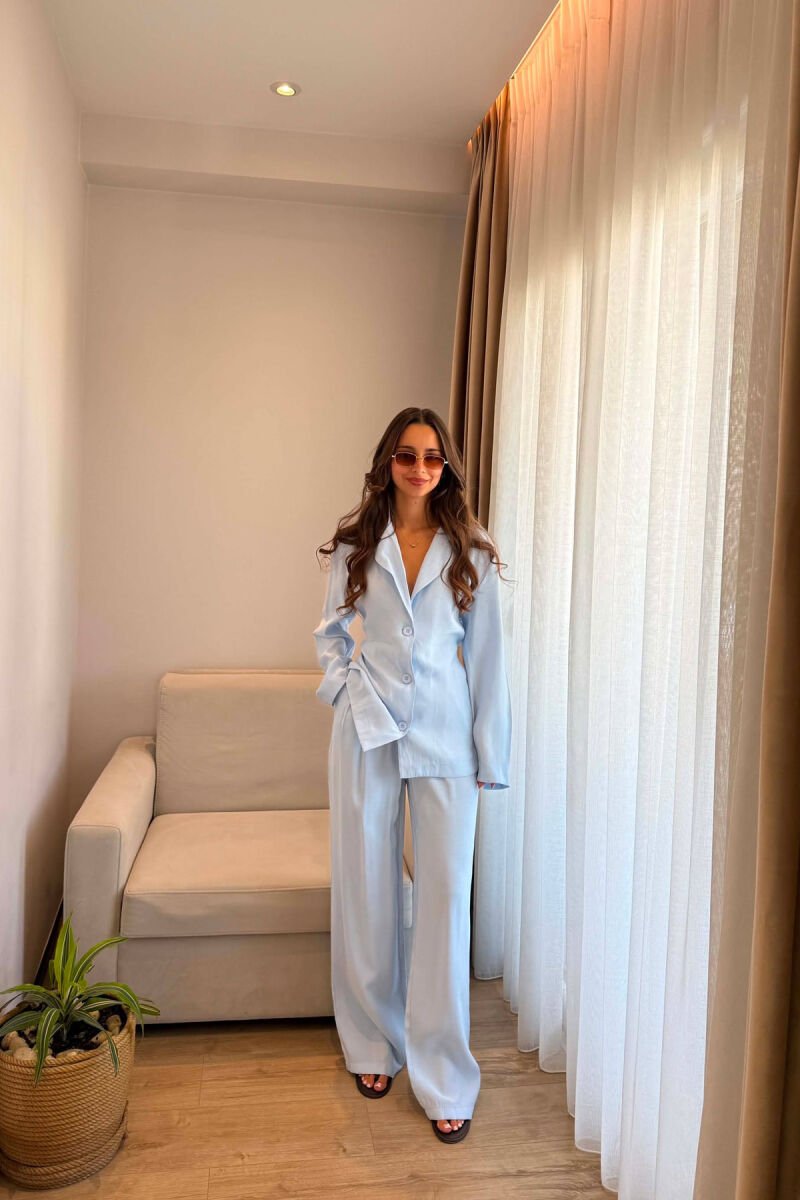 LACING WAIST SHIRT + TROUSERS WOMAN SET LIGHTBLUE/BZ - 6