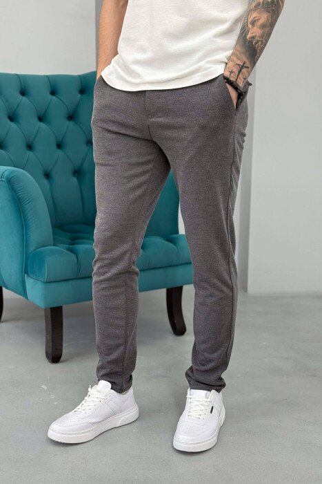 PANTALLONA TE THJESHTA ME LIDHESE TEK BELI PER MESHKUJ NE NGJYRE GRI TE ERRET - KLAUDIO FASHION