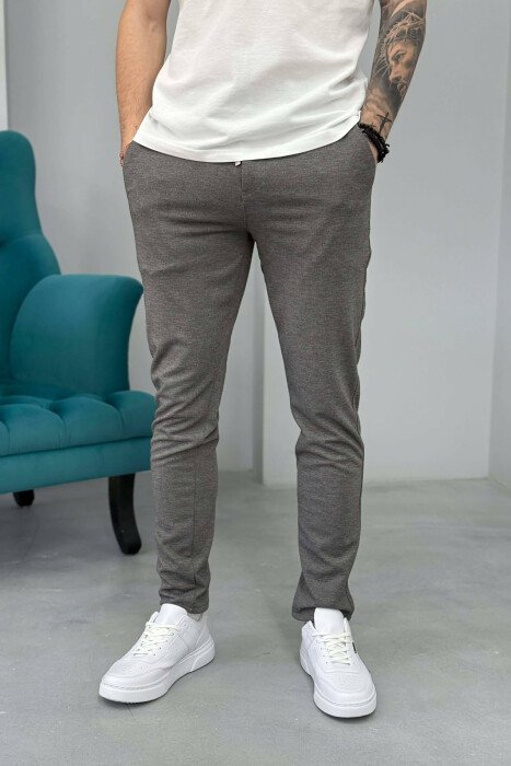 PANTALLONA TE THJESHTA ME LIDHESE TEK BELI PER MESHKUJ NE NGJYRE GRI - KLAUDIO FASHION