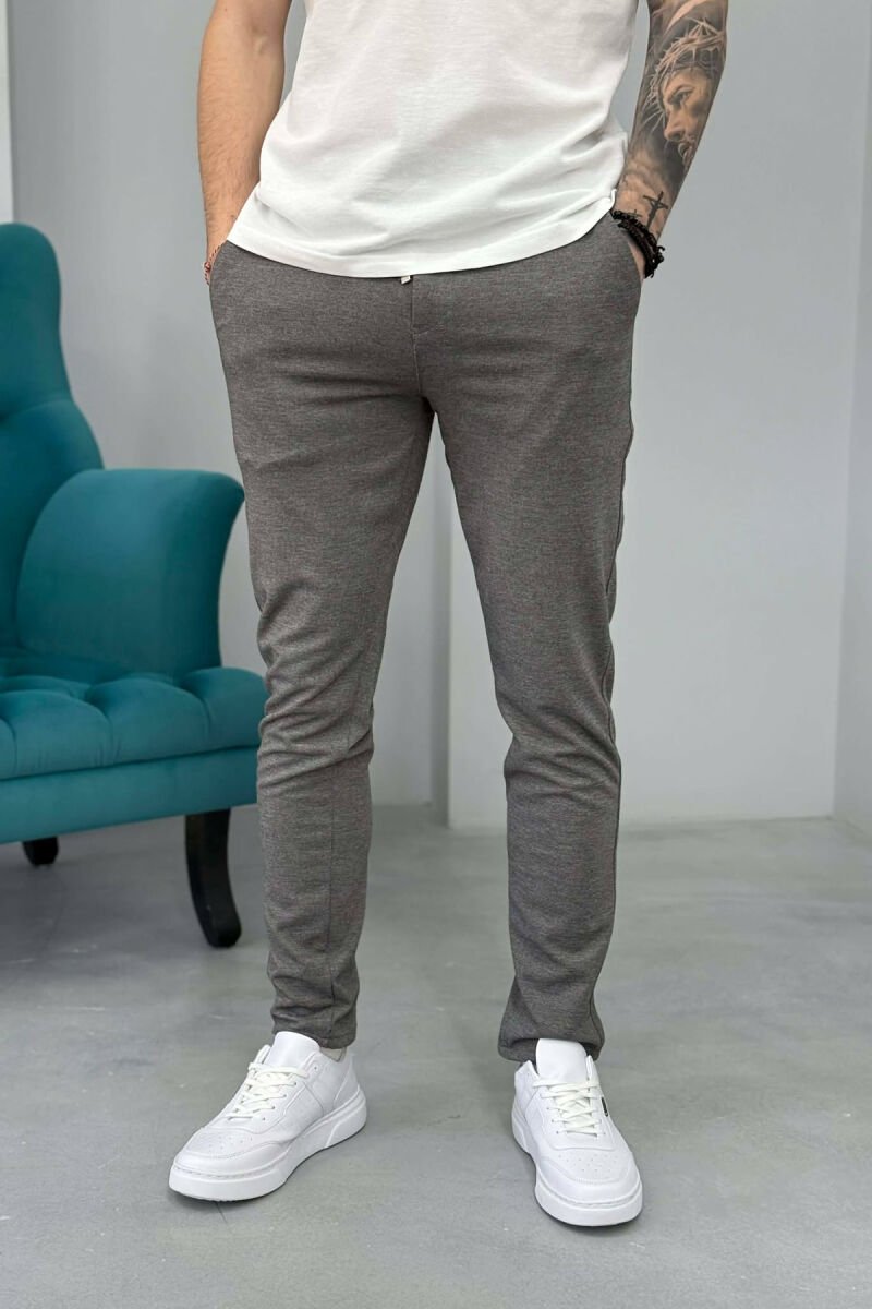 LACING WAIST SIMPLE MEN PANTS GREY/GRI - 1