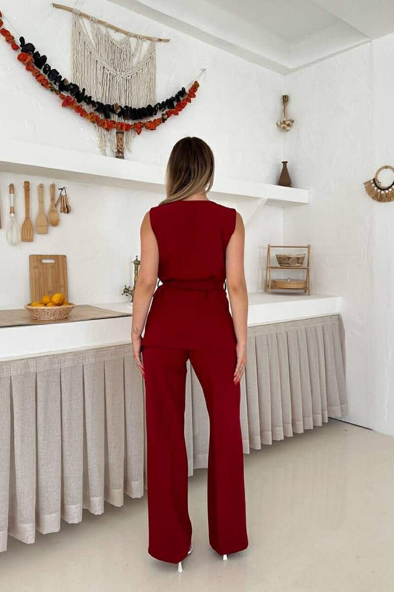 LACING WAIST TANK TOP + TROUSERS WOMAN SET BURGUNDY/VISHNJE - 2