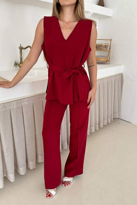 LACING WAIST TANK TOP + TROUSERS WOMAN SET BURGUNDY/VISHNJE - 3