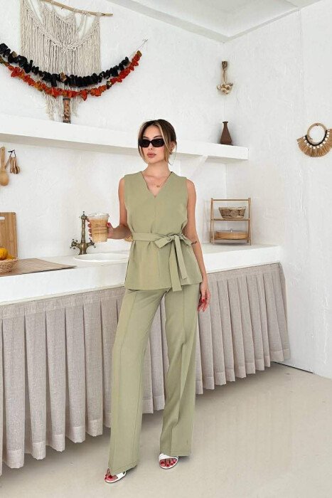LACING WAIST TANK TOP + TROUSERS WOMAN SET MINT/MENTE - 2