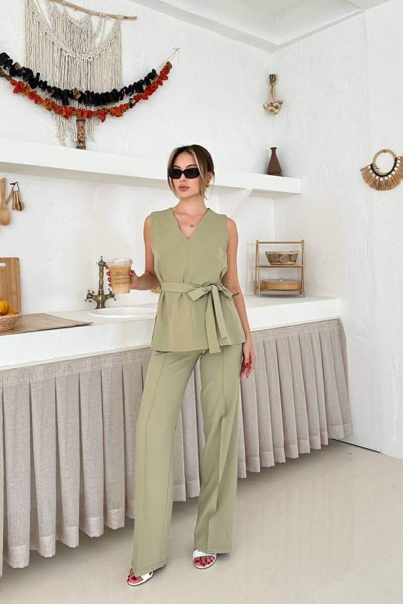 LACING WAIST TANK TOP + TROUSERS WOMAN SET MINT/MENTE - 2