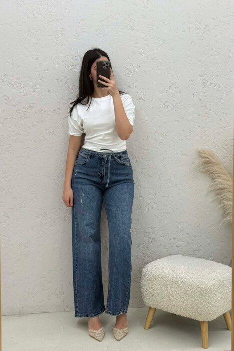 LACING WAIST WOMAN JEANS BLUE/BLU - 