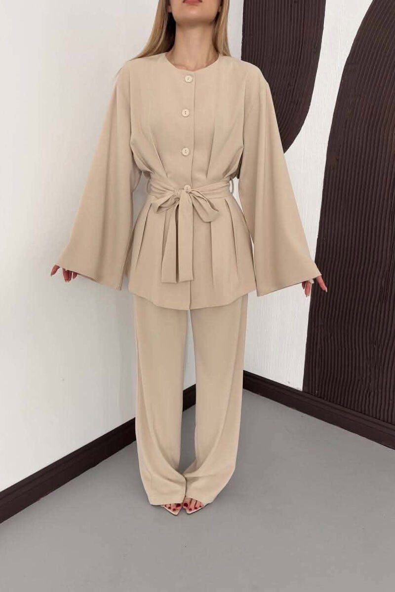 LACING WASIT SHIRT + TROUSERS WOMAN SET BEIGE/BEZHE - 2