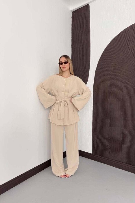 LACING WASIT SHIRT + TROUSERS WOMAN SET BEIGE/BEZHE - 3
